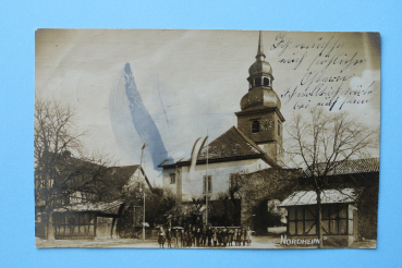 Ansichtskarte Foto AK Nordheim 1921 Kirche Schule Kinder Häuser Ortsansicht Architektur Thüringen